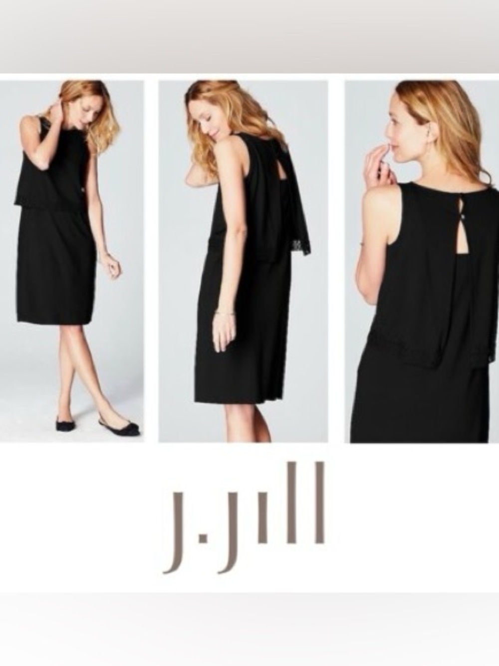 J. Jill Black Sleeveless Layered Midi Dress with crochet details